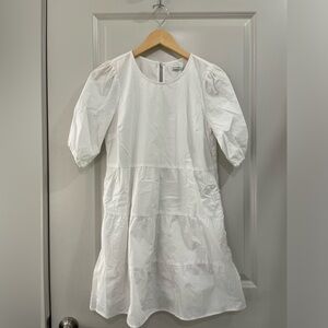 Abercrombie & Fitch White Tiered Puff-Sleeve Dress